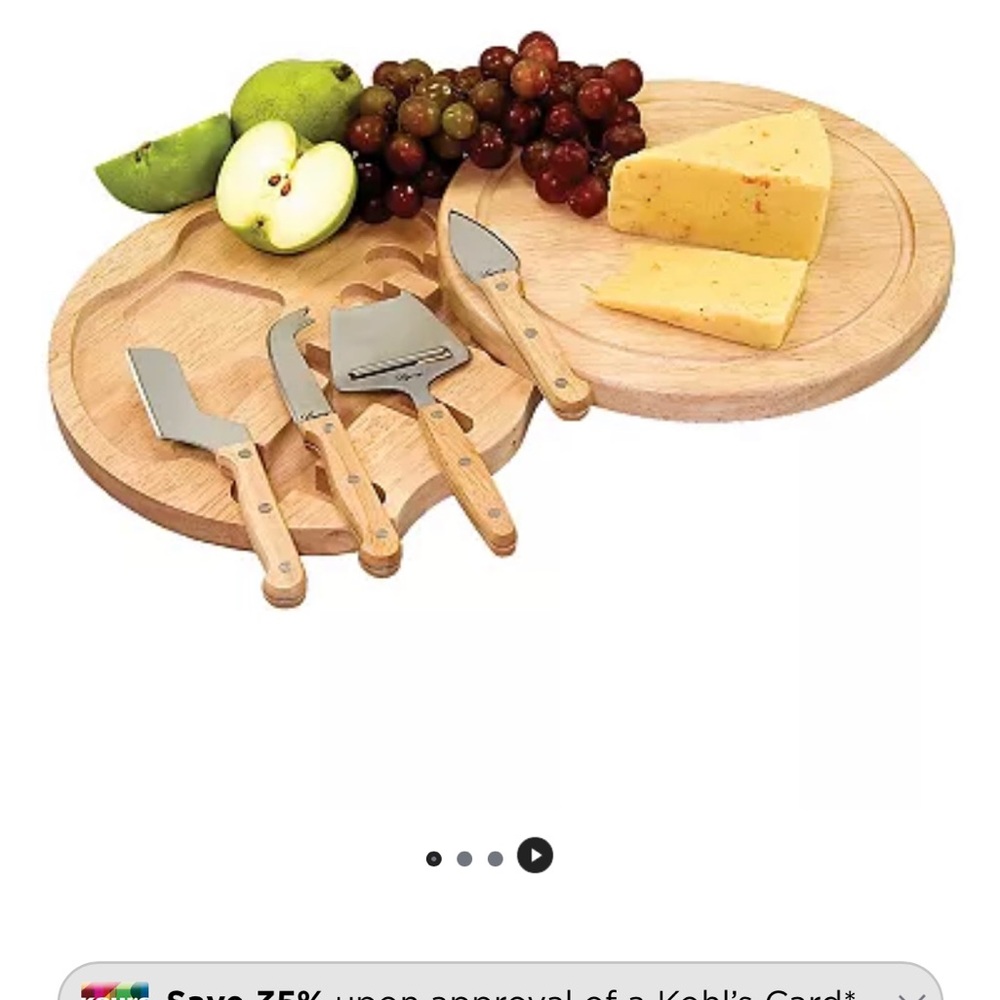 Legasy  By Picnic Time Circo Cheese Board  & Knife Set 5 pc Round wood Tray New